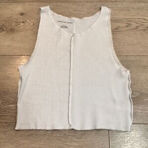 American Eagle White Mixed Texture Waffle Pointelle Cropped Tank Top Medium M